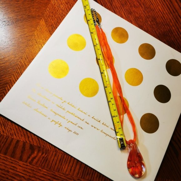 Art Glass Pendent Clear Glass with Orange Flower ~ Ribbon and Cord Nec… - Picture 13 of 16